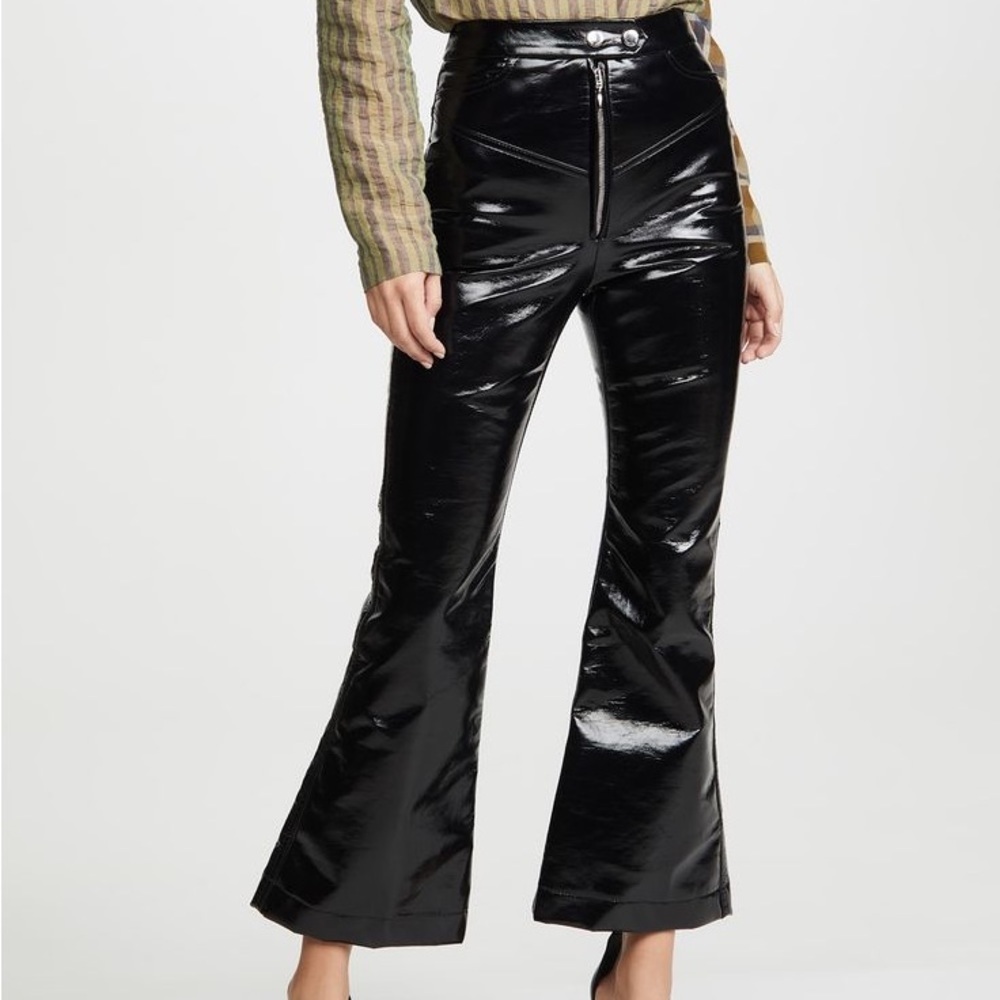 Ellery Vinyl Flare Orthodox Denim Detail Pants Sz Us 6 AU 10